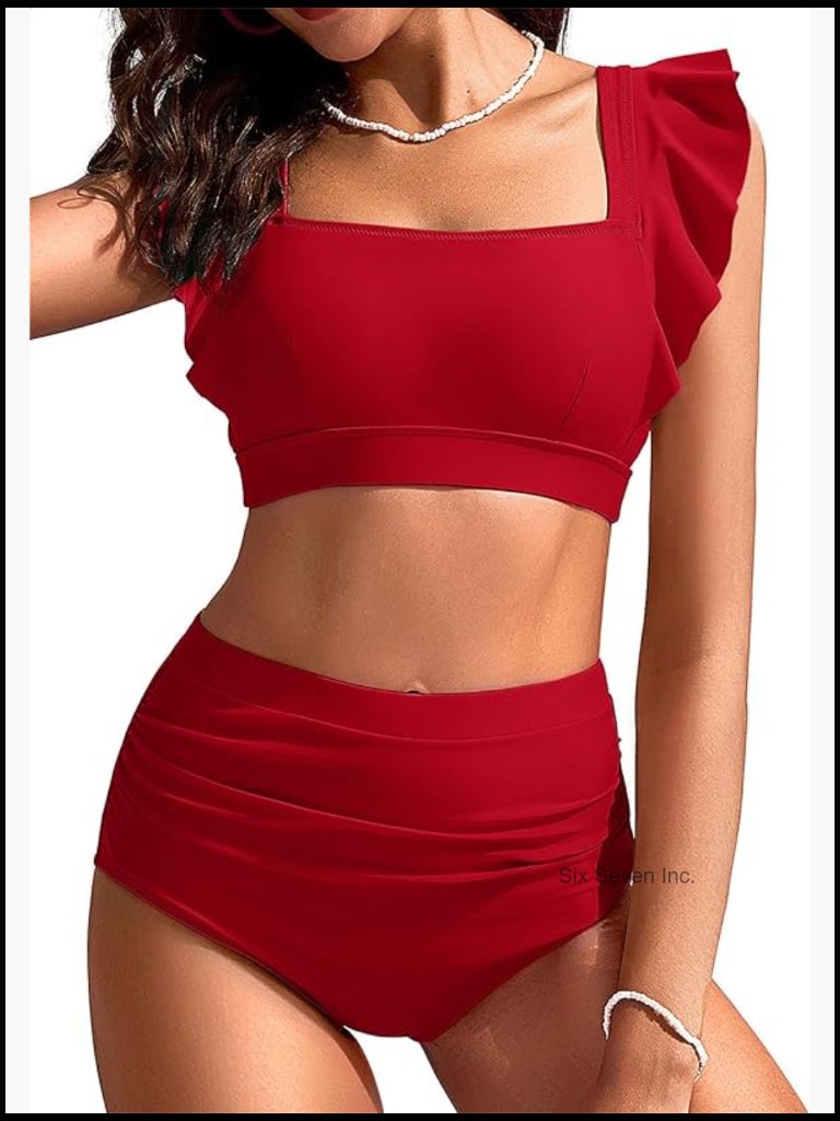 High Waisted Bikini Set With Ruffled Tummy Control And Full Coverage Cheeky
